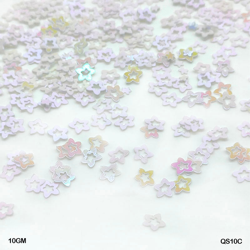 Gift To Love | Star Flower Sequins | Color : White | Size : 7 Mm | Pcs : 10 Gm | Code : QS10C
