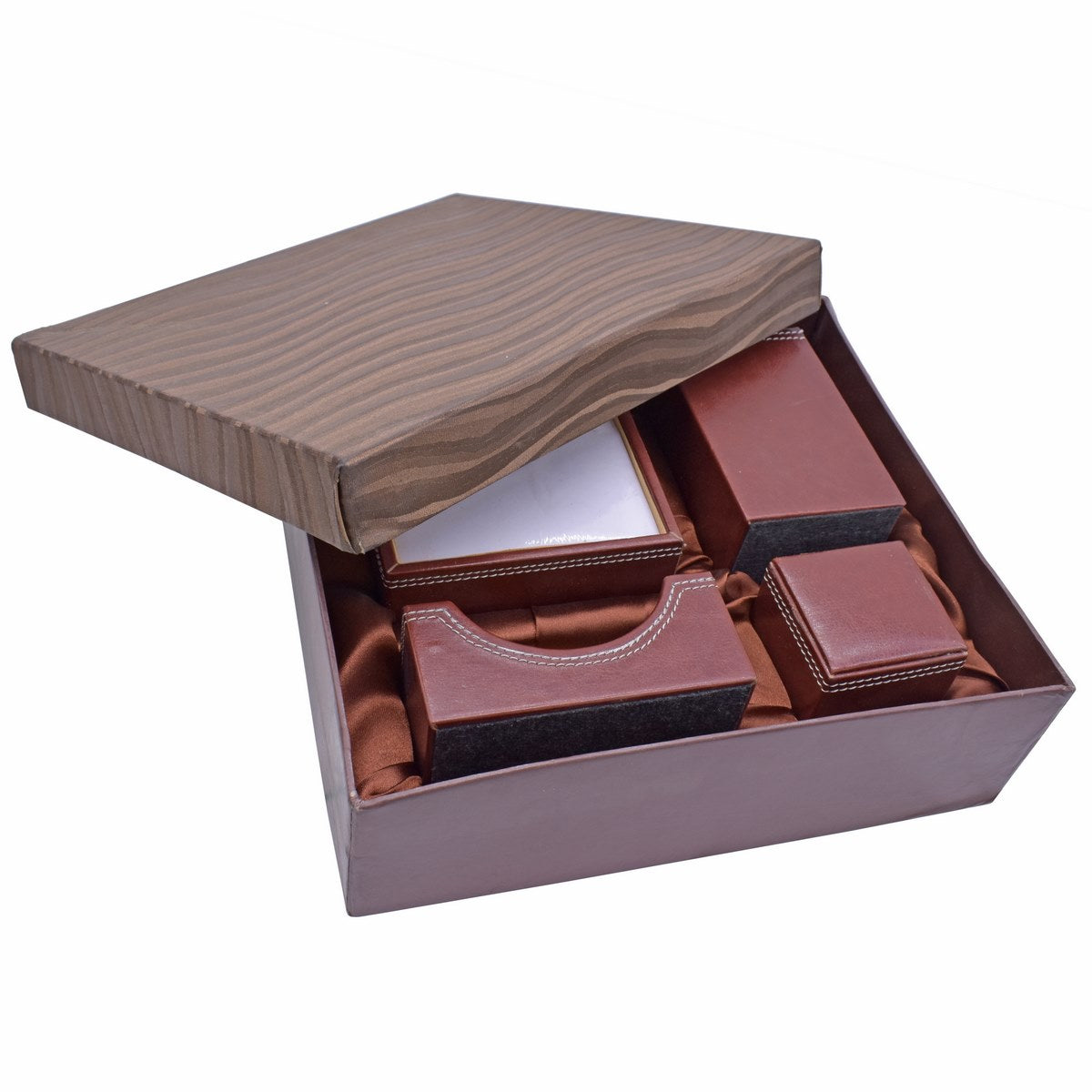 Gift To Love | Table Stationery Set Leatherite | Color : Brown | Pcs : Set Of 4 Pcs | Code : TSSL01