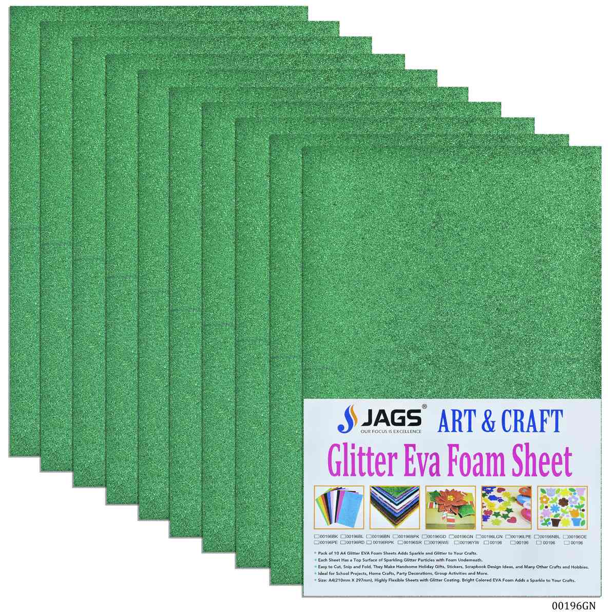 Gift To Love | A4 Glitter Foam Sheet Without Sticker | Color : Green | Code : 00196GN