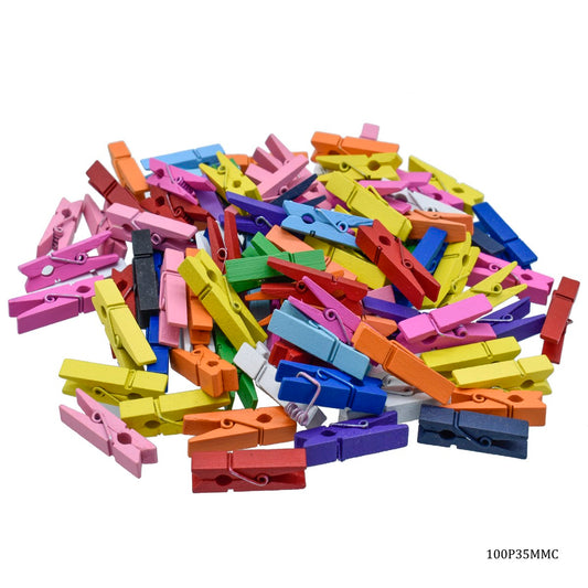 Gift To Love | Wooden Clip | Color : Colour | Size : 35 Mm | Pcs : 100 Pcs | Code : 100P35MMC