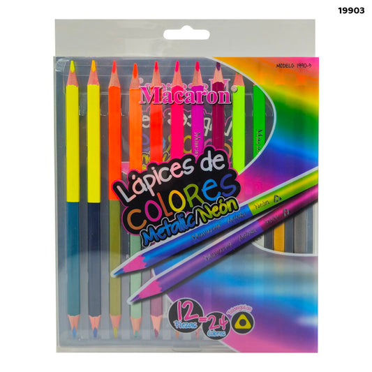 Gift To Love | Macaron Metallic Neon Pencil | Pcs : 12 Pcs 2 Side 24 Colors | Code : 19903