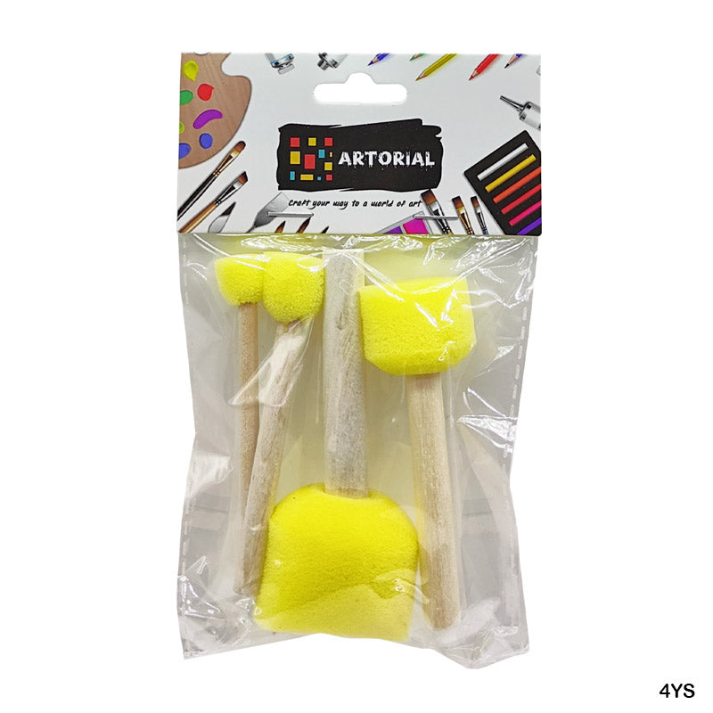 Gift To Love | Yellow Sponge Wooden Handle | Color : Yellow | Pcs : 4 Pcs | Code : 4YS