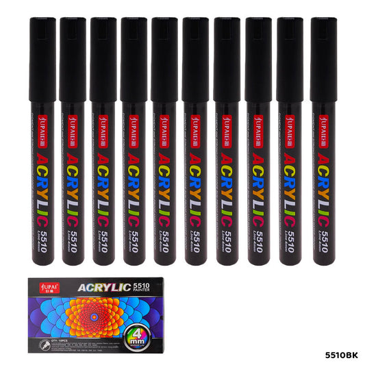 Gift To Love | Acrylic Paint Marker | Color : Black | Size : 4 Mm | Pcs : 10 Pcs | Code : 5510BK