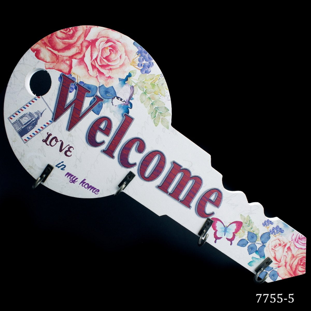 Gift To Love | Wooden Hook Printed Fancy Welcome Key | Size : Small | Code : 7755-5