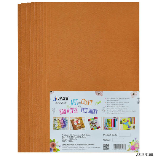 Gift To Love | Nonwoven Felt | Color : Light Brown | Size : A3 | Pcs : 10 Sheets | Code : A3LBN108