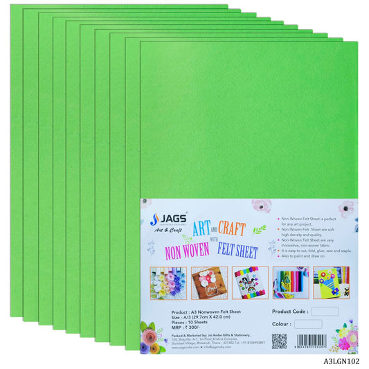 Gift To Love | Nonwoven Felt | Color : Light Green | Size : A3 | Pcs : 10 Sheets | Code : A3LGN102