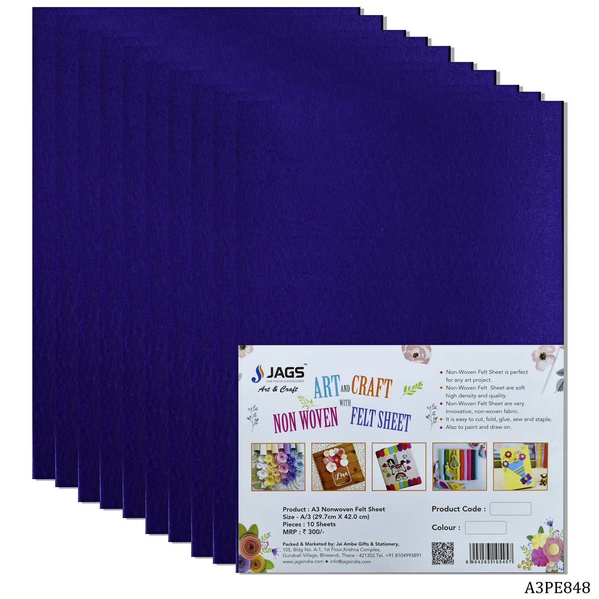 Gift To Love | Nonwoven Felt | Color : Purple | Size : A3 | Pcs : 10 Sheets | Code : A3PE848