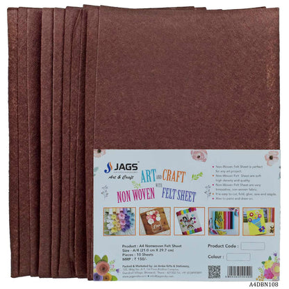 Gift To Love | Nonwoven Felt | Color : Dark Brown | Size : A4 | Pcs : 10 Sheets | Code : A4DBN108