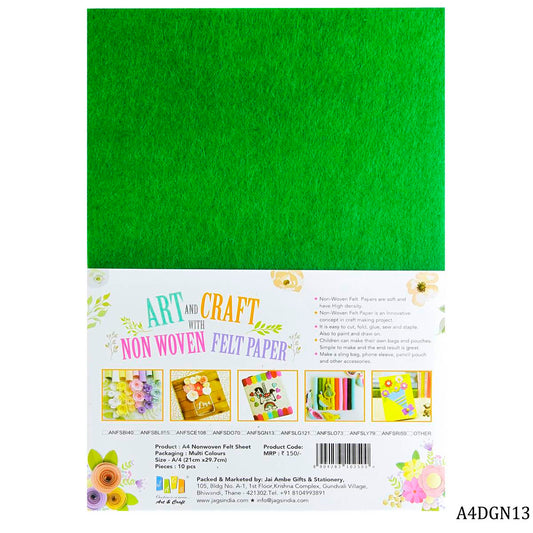 Gift To Love | Nonwoven Felt | Color : Dark Green | Size : A4 | Pcs : 10 Sheets | Code : A4DGN13