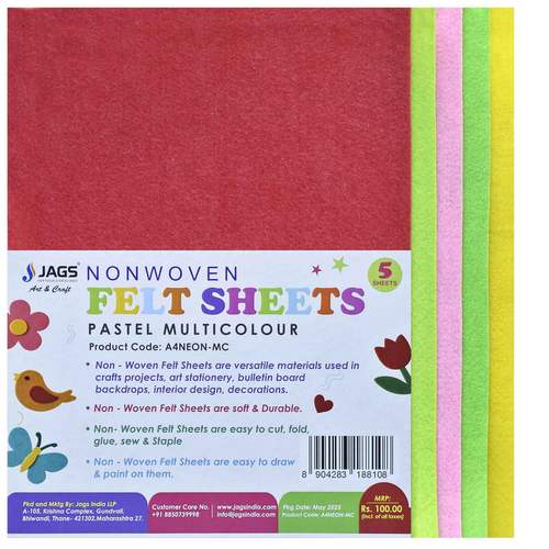 Gift To Love | A4 Nonwoven Felt 5 Sheet Pastel Multi Colour | Code : A4NEON-MC