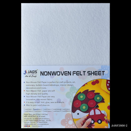 Gift To Love | A4 Nonwoven Felt Sheet | Color : White | Size : 3 Mm | Code : A4NF3MM-2