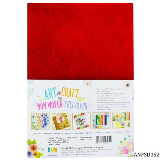 Gift To Love | Nonwoven Felt | Color : Dark Red | Size : A4 | Pcs : 10 Sheets | Code : ANFSD052