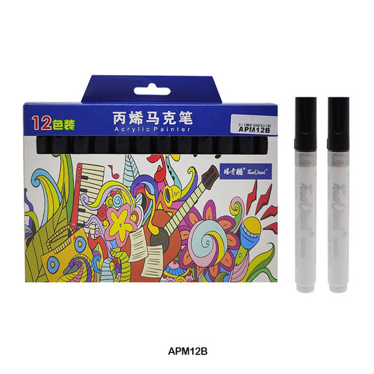 Gift To Love | Acrylic Paint Marker | Color : Black | Pcs : 12 Pcs | Code : APM12B