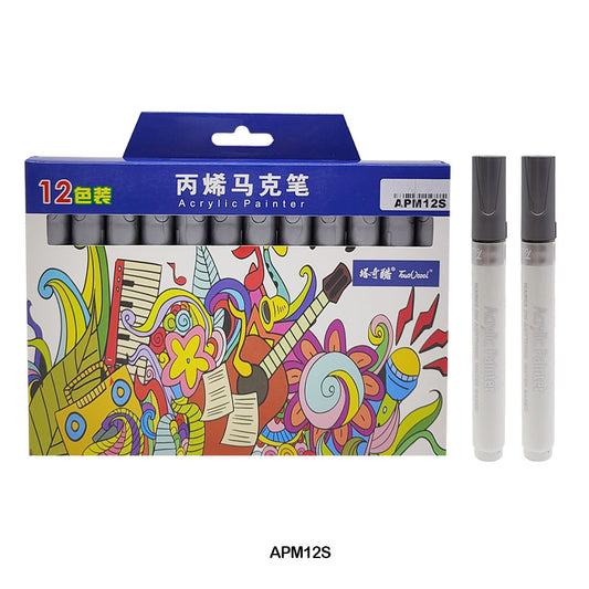 Gift To Love | Acrylic Paint Marker | Color : Silver | Pcs : 12 Pcs | Code : APM12S
