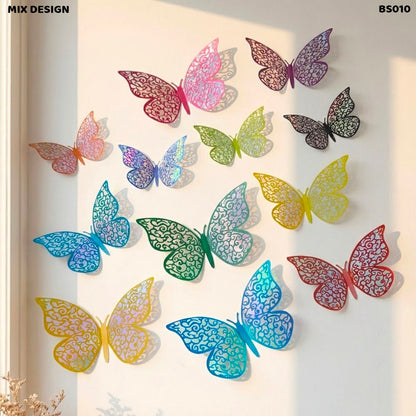 Gift To Love | 3D Butterfly Metallic Sticker | Color : Colorful | Pcs : 12 Pcs | Code : BS010