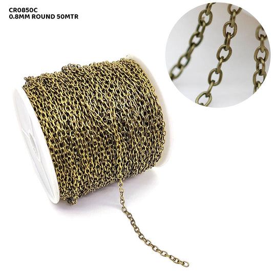 Gift To Love | Chain | Color : Copper | Size : 0.8 Mm Round | Pcs : 50 Mtr | Code : CR0850C