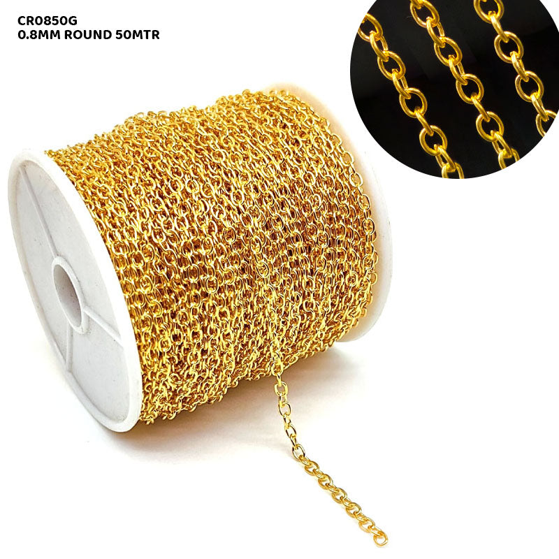Gift To Love | Chain Round | Color : Gold | Size : 0.8 Mm | Pcs : 50 Mtr | Code : CR0850G