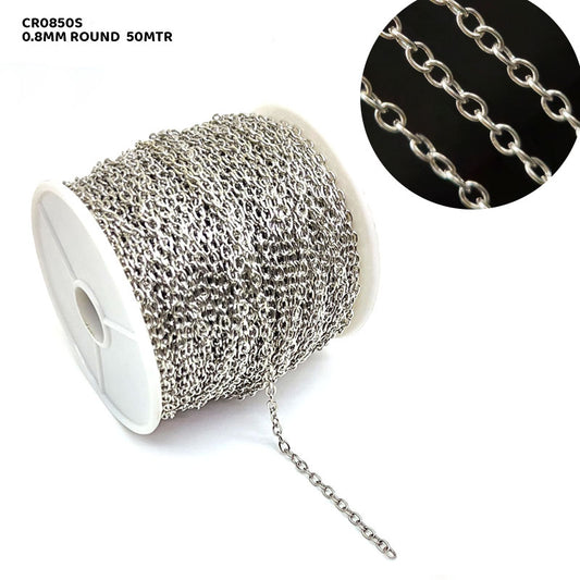 Gift To Love | Chain Round | Color : Silver | Size : 0.8 Mm | Pcs : 50 Mtr | Code : CR0850S