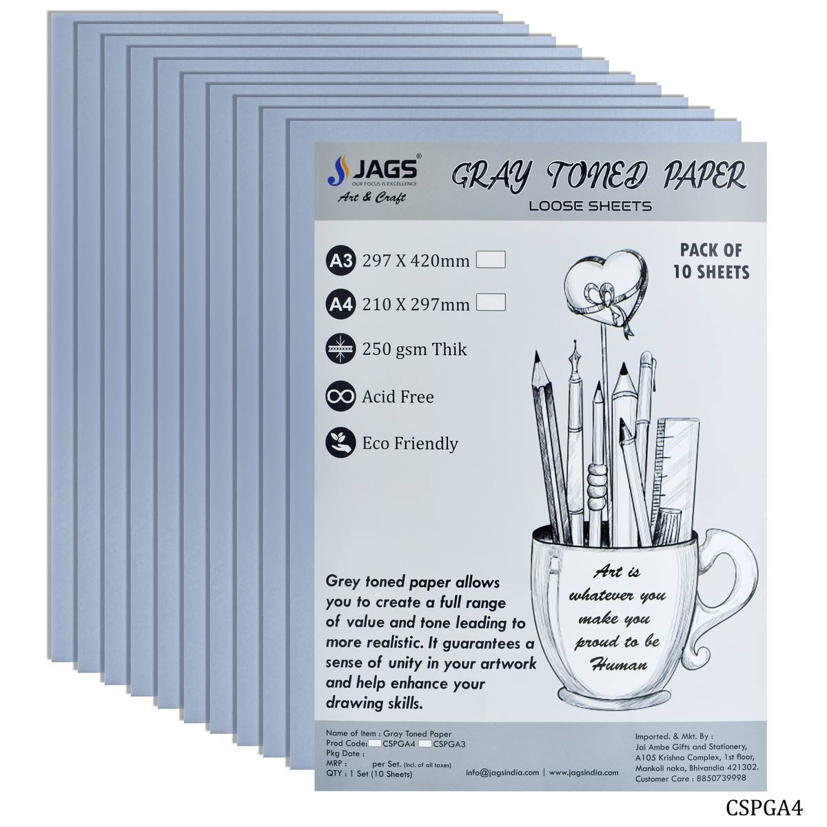 Gift To Love | Card Stock Paper | Color : Grey | Size : A4 | Pcs : 10 Sheets | Code : CSPGA4