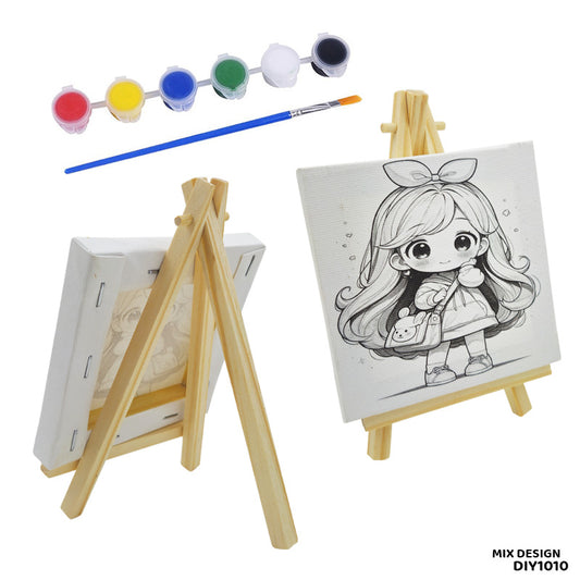Gift To Love | Canvas And Easel With Brush And Colors | Size : 10 X 10 Cm | Code : DIY1010