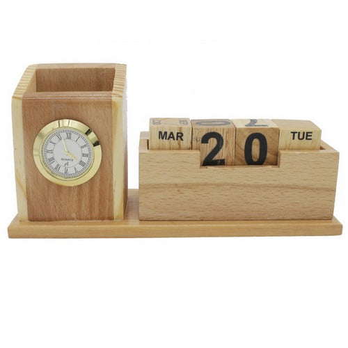 Gift To Love | Wooden Table With Life Time Calendar Pen Hold | Code : DW5204