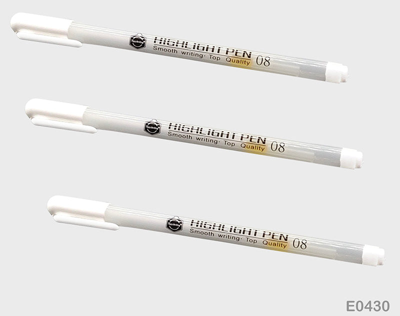 Gift To Love | Highlights Pen | Color : White | Size : 0.8 Mm | Pcs : 3 Pcs | Code : E0430