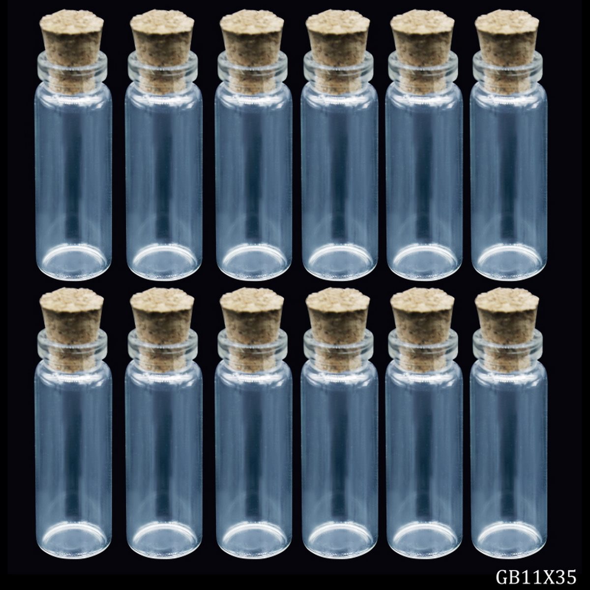 Gift To Love | Mini Glass Bottles With Cork | Size : 11 X 35 | Pcs : 12 Pcs Set | Code : GB11X35