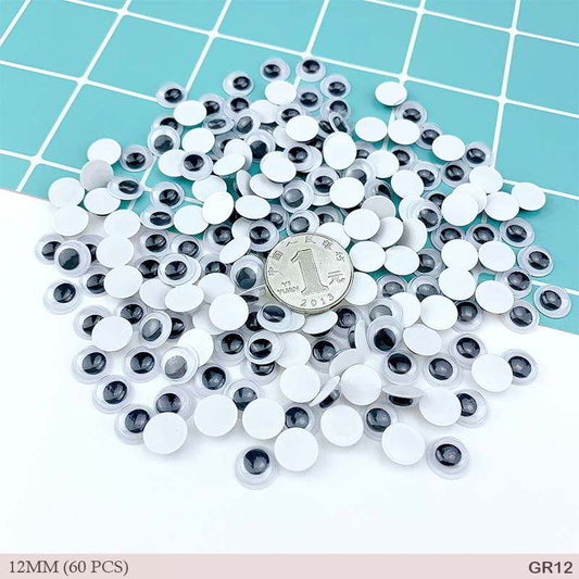 Gift To Love | Googly Eye Round | Size : 12 Mm | Pcs : 60 Pcs | Code : GR12