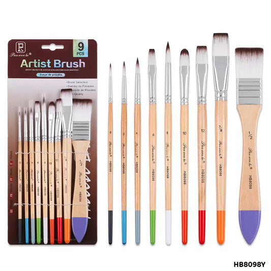 Gift To Love | Paint Brush | Color : Brown Handle | Pcs : 9 Pcs | Code : HB8098Y