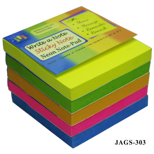 Gift To Love | Sticky Note Pad Neon | Size : 76 Mm X 76 Mm | Pcs : 100 Sheets | Code : JAGS-303