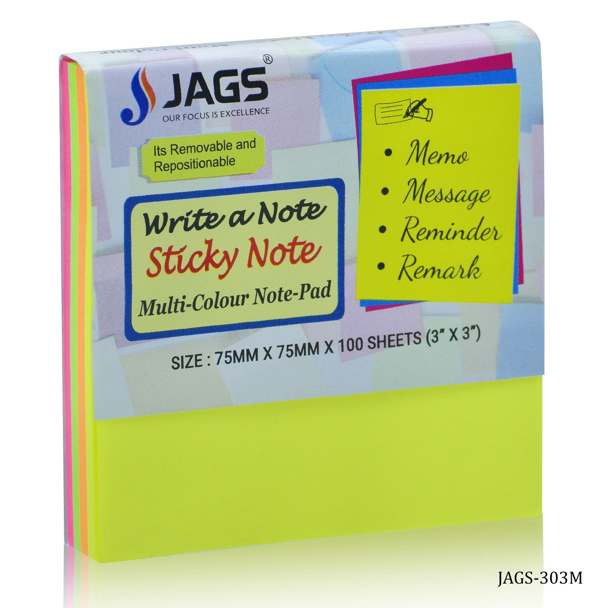 Gift To Love | Sticky Note Pad Neon Multi Colour | Pcs : 100 Sheets | Code : JAGS-303M