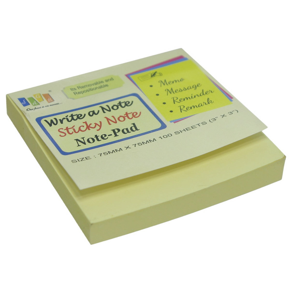 Gift To Love | Sticky Note Pad | Color : Yellow | Size : 75 X 75 Mm | Pcs : 100 Sheets | Code : JAGS-303Y