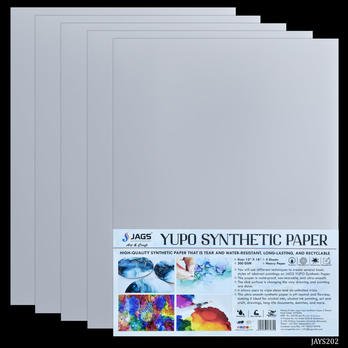 Gift To Love | Yupo Synthetic Paper | Size : 12 X 18 Inch | Pcs : 5 Sheets | Code : JAYS202