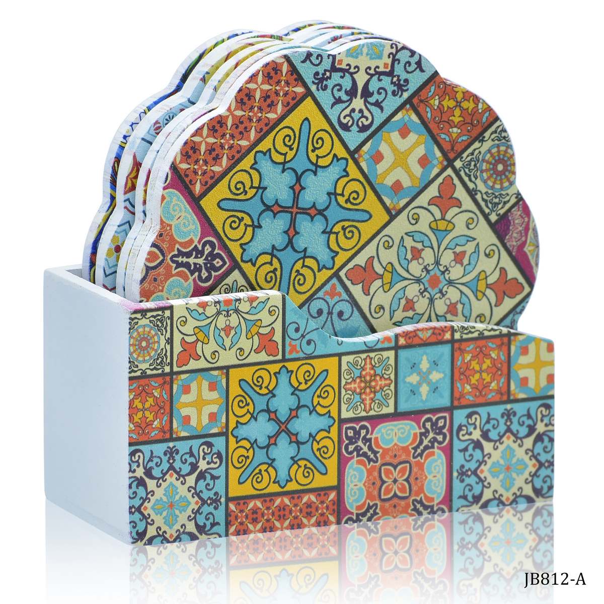 Gift To Love | Tea Coaster Printed Flower Mix Design | Pcs : 6 Pcs Set | Code : JB812-A
