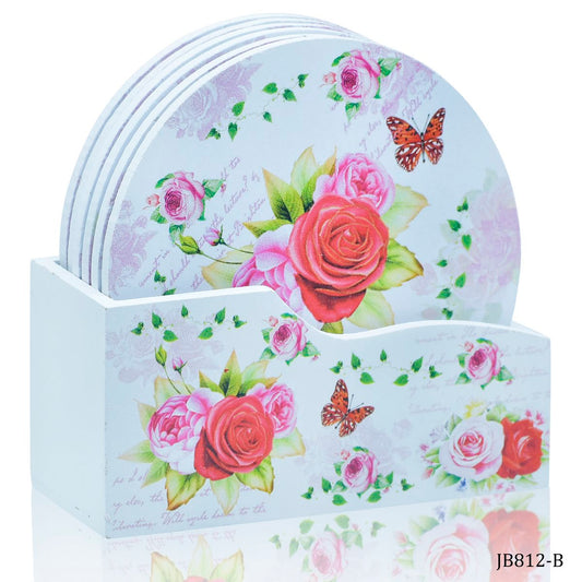 Gift To Love | Tea Coaster Printed Round Mix Design | Pcs : 6 Pcs Set | Code : JB812-B