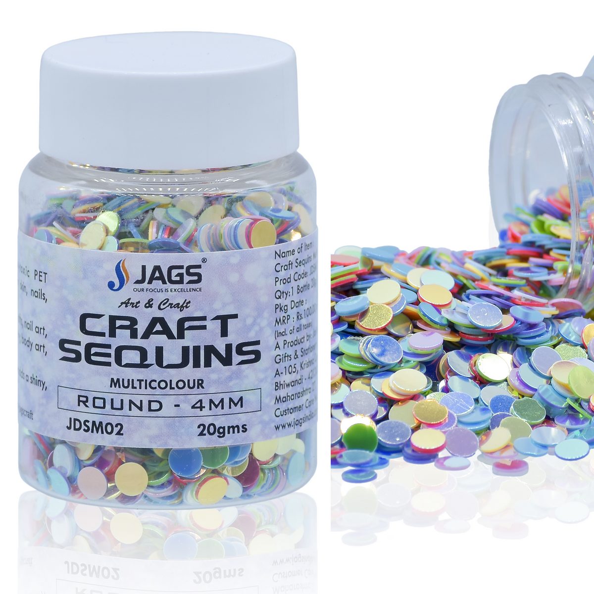 Gift To Love | Craft Sequins Round | Color : Multi Colour | Size : 4 Mm | Pcs : 20 Gms | Code : JDSM02