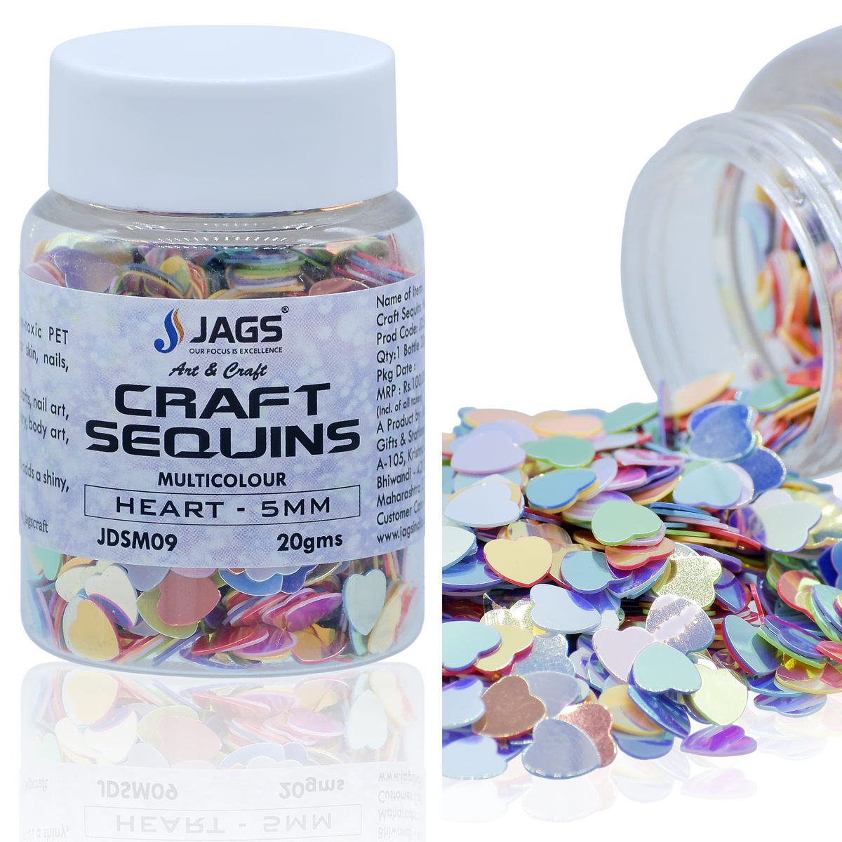 Gift To Love | Craft Sequins Heart | Color : Multi Colour | Size : 5 Mm | Pcs : 20 Gms | Code : JDSM09