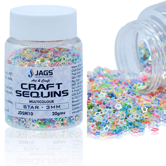 Gift To Love | Craft Sequins Star | Color : Multi Colour | Size : 3 Mm | Pcs : 20 Gms | Code : JDSM10