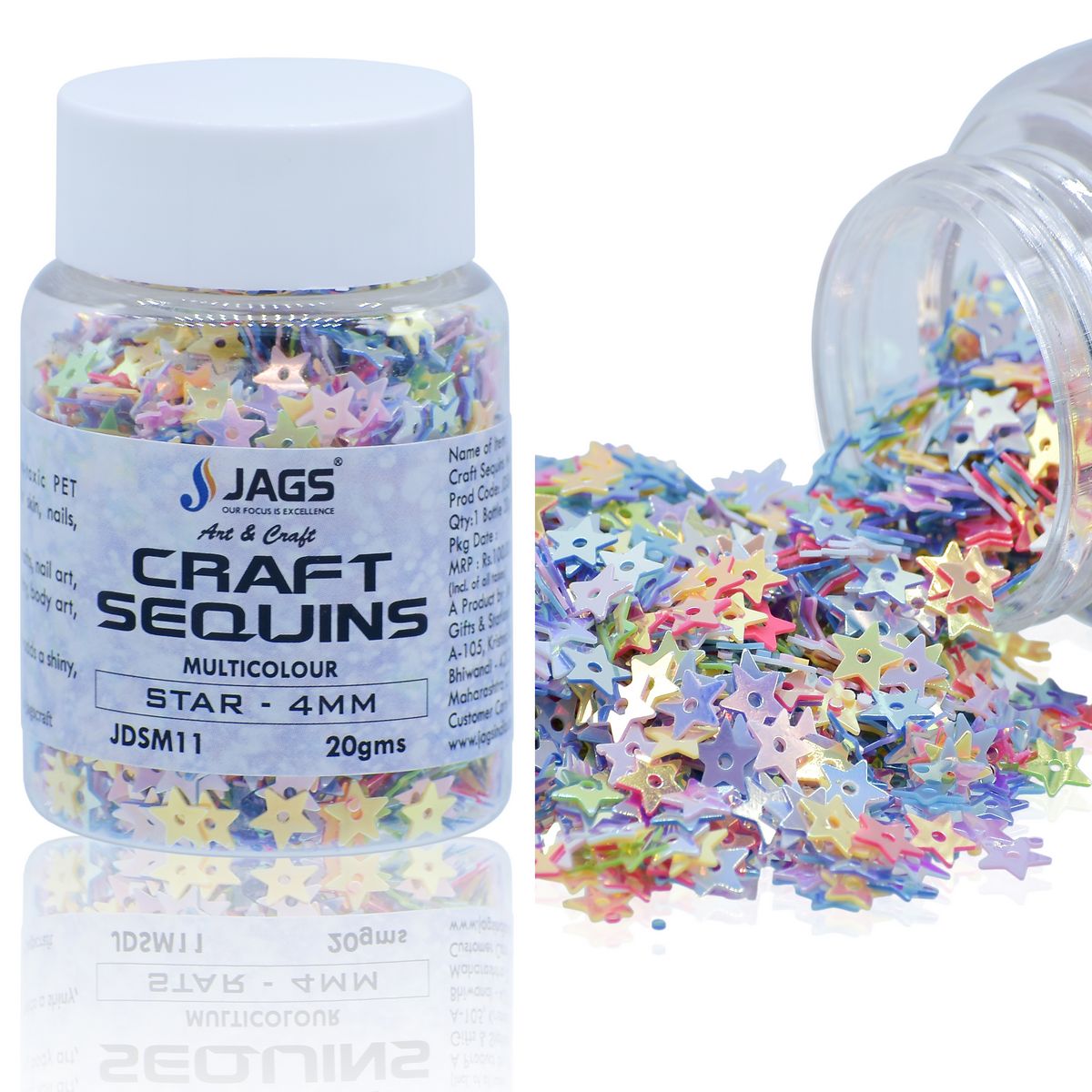 Gift To Love | Craft Sequins Star | Color : Multi Colour | Size : 4 Mm | Pcs : 20 Gms | Code : JDSM11