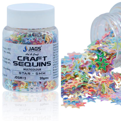 Gift To Love | Craft Sequins Star | Color : Multi Colour | Size : 5 Mm | Pcs : 20 Gms | Code : JDSM12