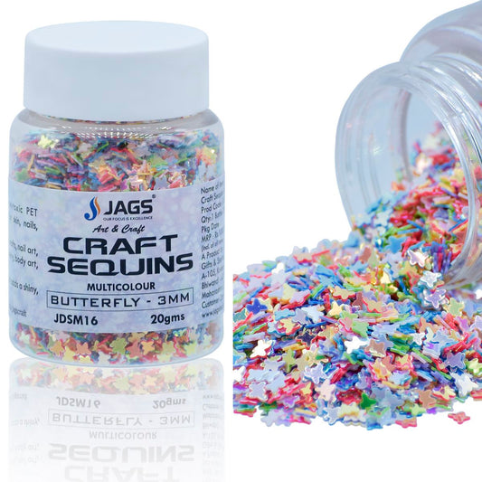 Gift To Love | Craft Sequins Butterfly | Color : Multi Colour | Size : 3 Mm | Pcs : 20 Gms | Code : JDSM16
