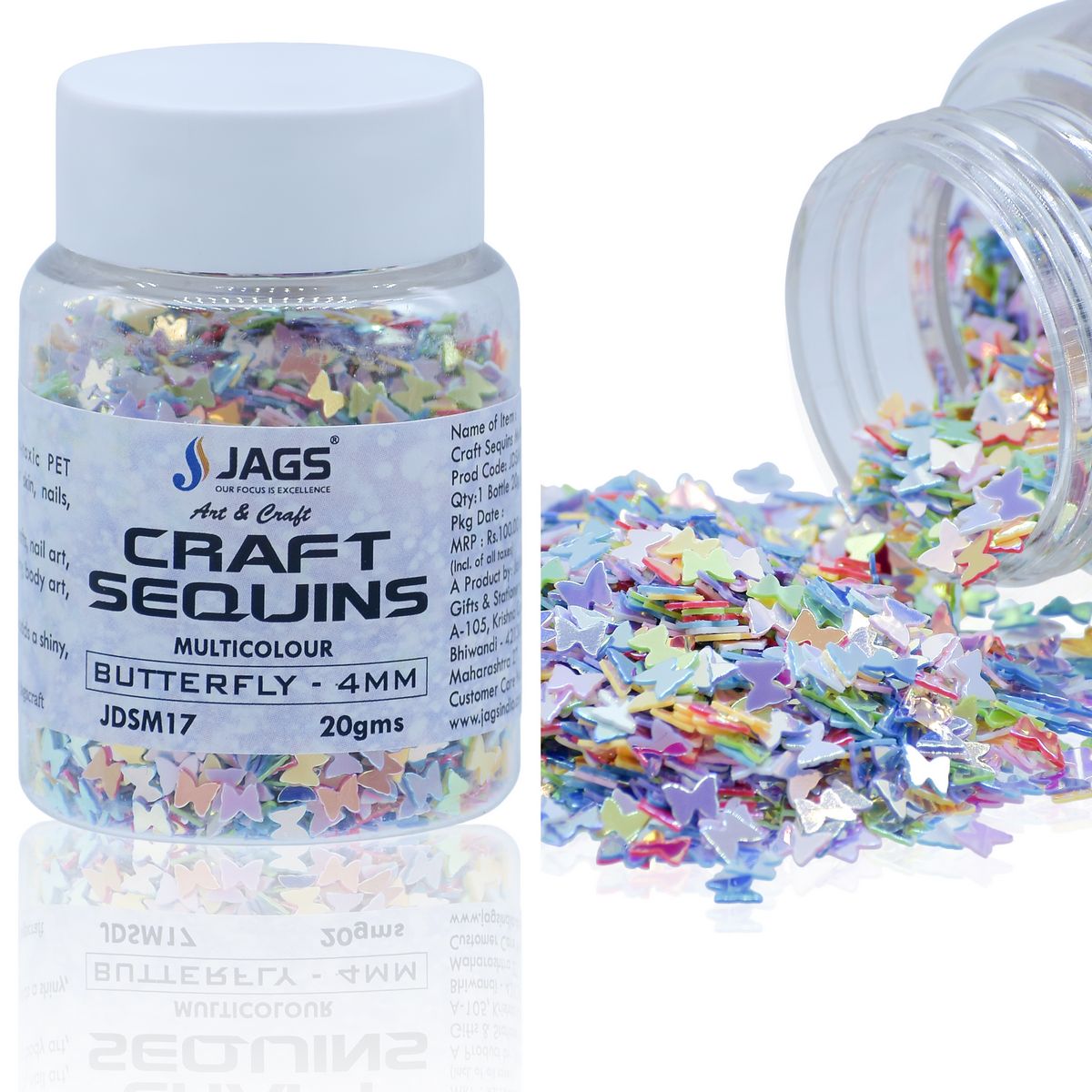 Gift To Love | Craft Sequins Butterfly | Color : Multi Colour | Size : 4 Mm | Pcs : 20 Gms | Code : JDSM17