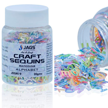 Gift To Love | Craft Sequins Alphabet | Color : Multi Colour | Size : 6 Mm | Pcs : 20 Gms | Code : JDSM19