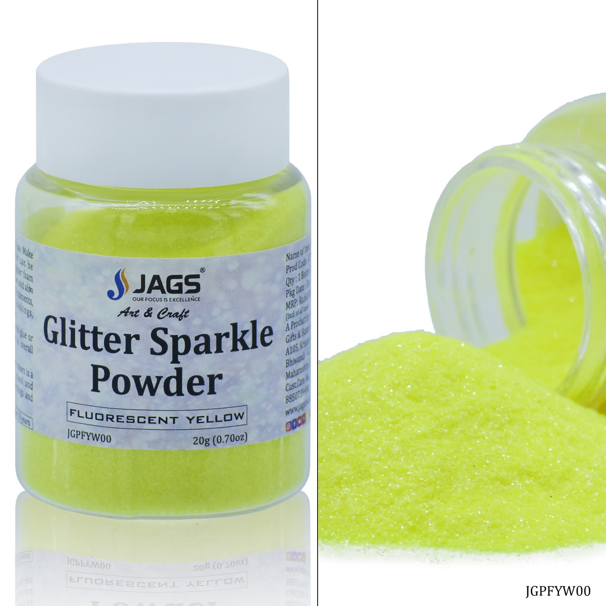 Gift To Love | Glitter Powder | Color : Fluorescent Yellow | Size : 20 Gm | Code : JGPFYW00