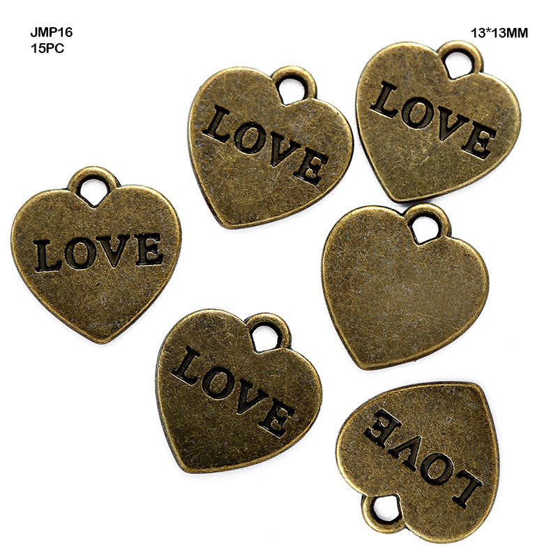 Gift To Love | Heart Love Pendants | Color : Copper | Size : 13 Mm X 13 Mm | Pcs : 15 Pcs | Code : JMP16