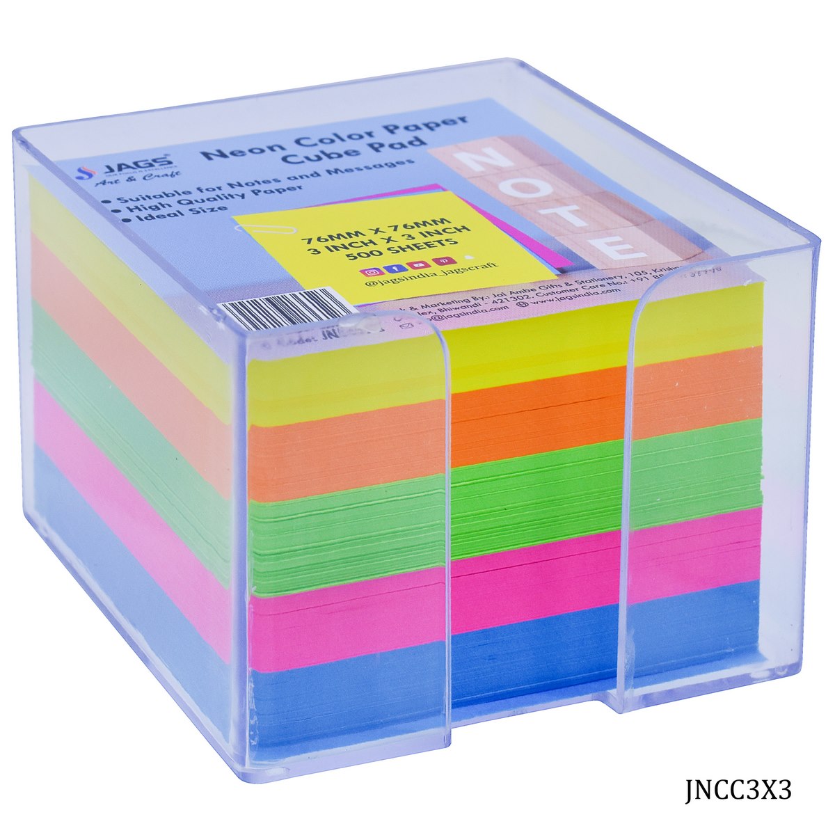 Gift To Love | Neon Color Cube Pad | Size : 3 X 3 Inch | Pcs : 500 Sheets | Code : JNCC3X3