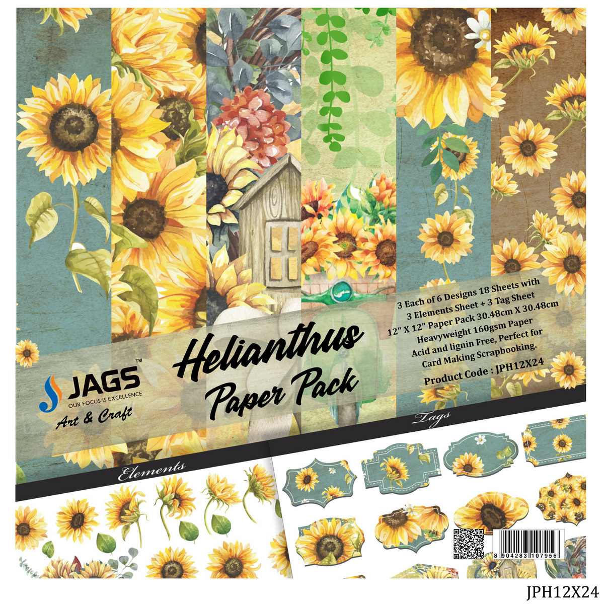 Gift To Love | Paper Helianthus | Size : 12X12 | Pcs : 24 Sheets | Code : JPH12X24