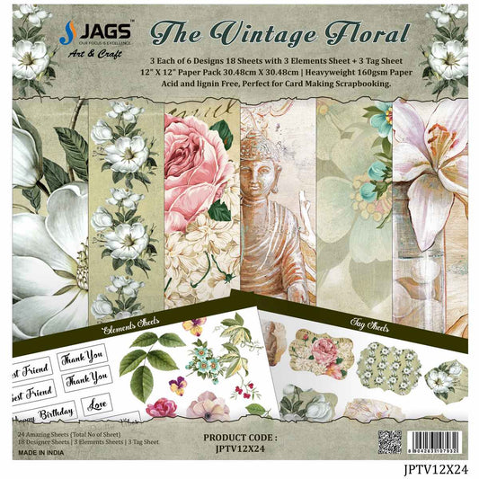 Gift To Love | Paper The Vintage Floral | Size : 12X12 | Pcs : 24 Sheets | Code : JPTV12X24