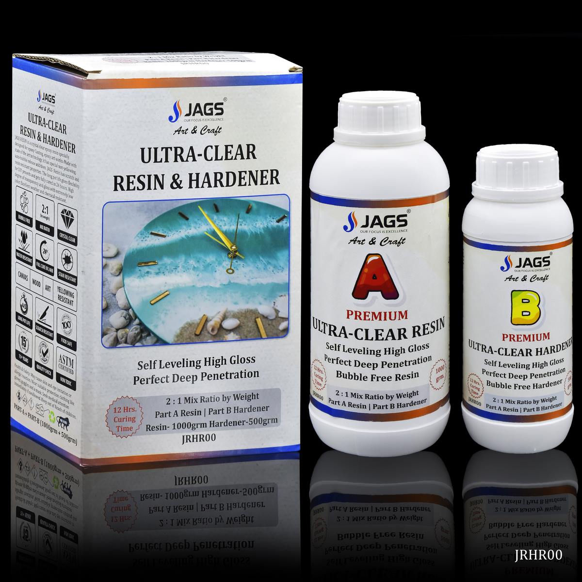 Gift To Love | Ultra Clear Set Resin | Pcs : 1000 Gm Resin, 500 Gm Hardener | Code : JRHR00