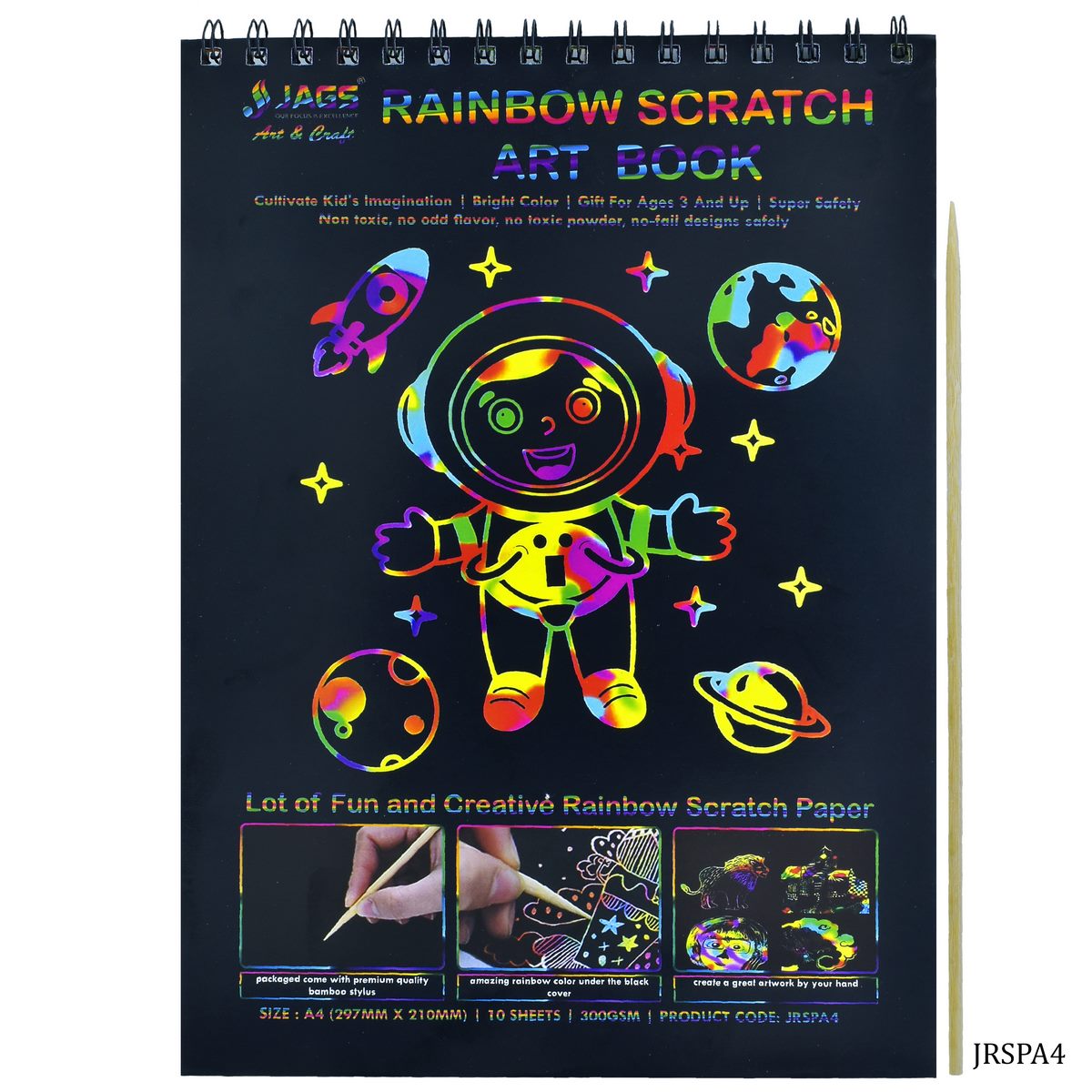 Gift To Love | Rainbow Scratch Paper Note Wiro | Size : A4 | Pcs : 10 Sheet | Code : JRSPA4
